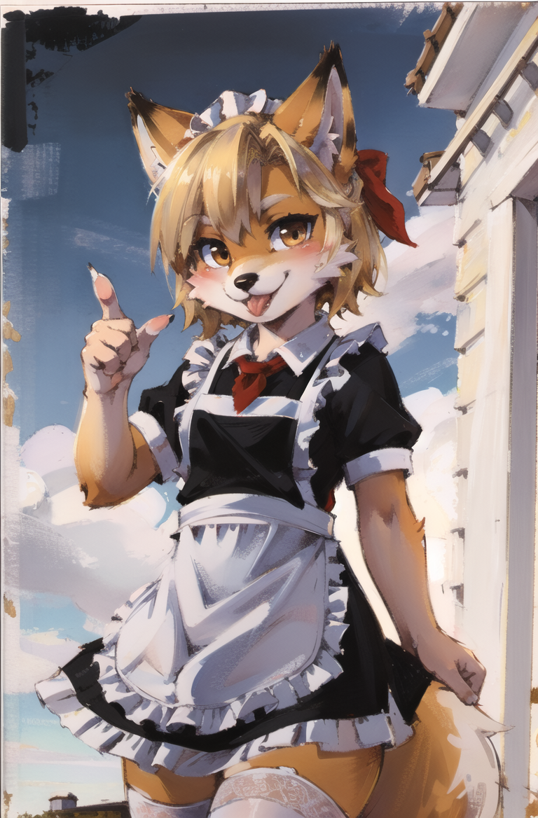 00322-1638890663-absurdres, highres, ultra detailed, masterpiece, sharp shading,traditional media, chibi, (;p_1.2)_fox furry girl,kid,black dress.png